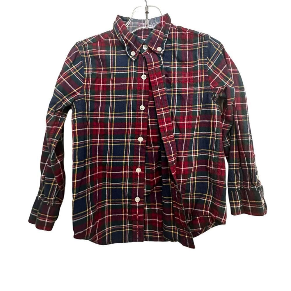 Janie and Jack Boys' Red Green Plaid Print Button Down Tartan Shirt Size 4 - Picture 1 of 5